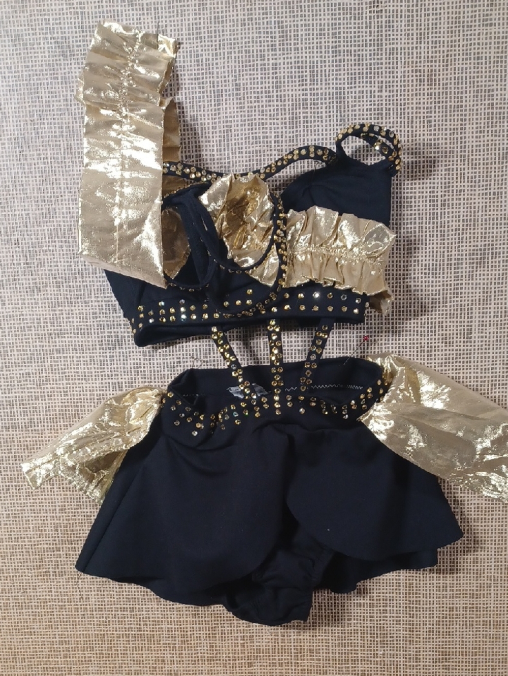 Girls Black and Gold Sparkle Dance Costume Set
